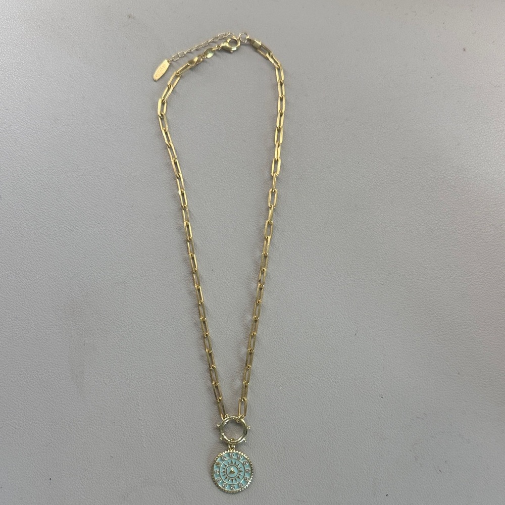 Waterproof Gold and Turquoise Pendant Necklace